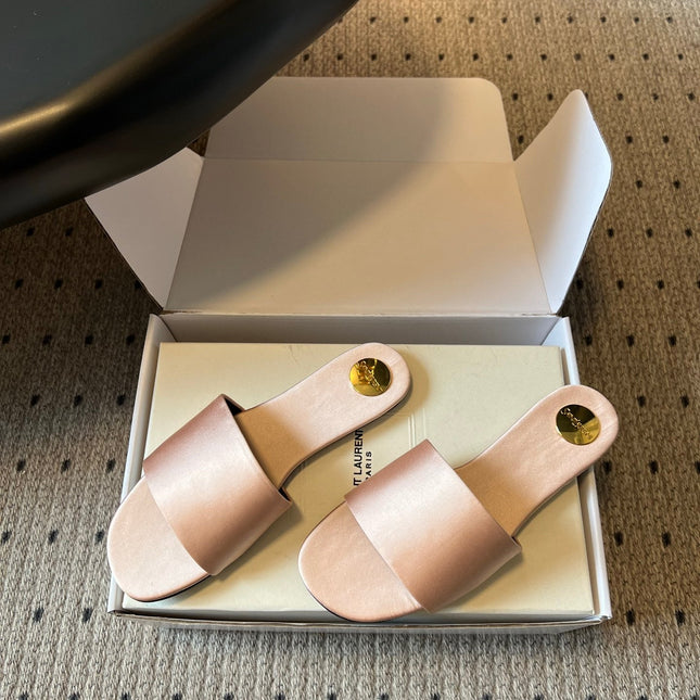YSL 26S FLAT SLIDES IN NUDE SATIN