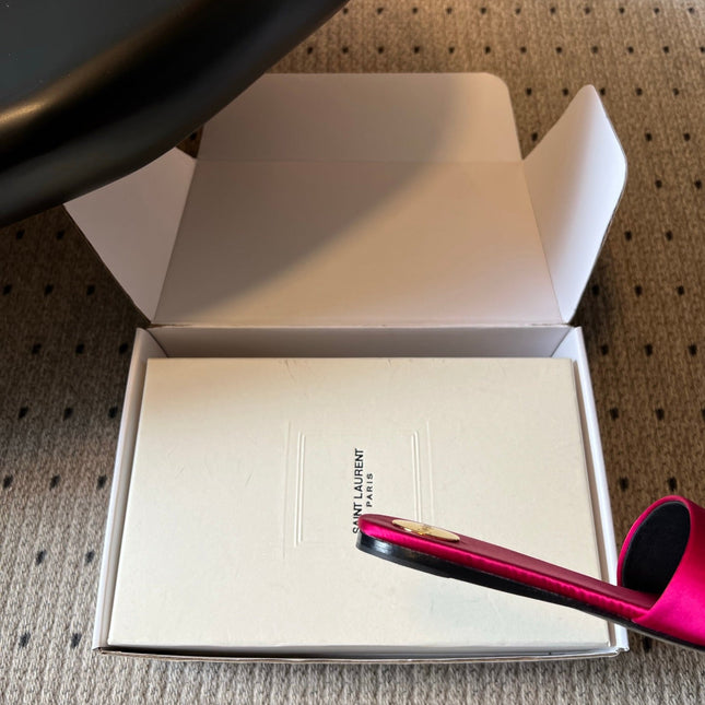 YSL 26S FLAT SLIDES IN DARK PINK SATIN