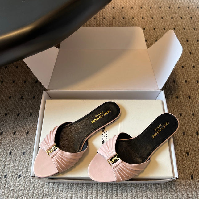 YSL 26S BABYLONE FLAT MULES IN LIGHT PINK LAMBSKIN