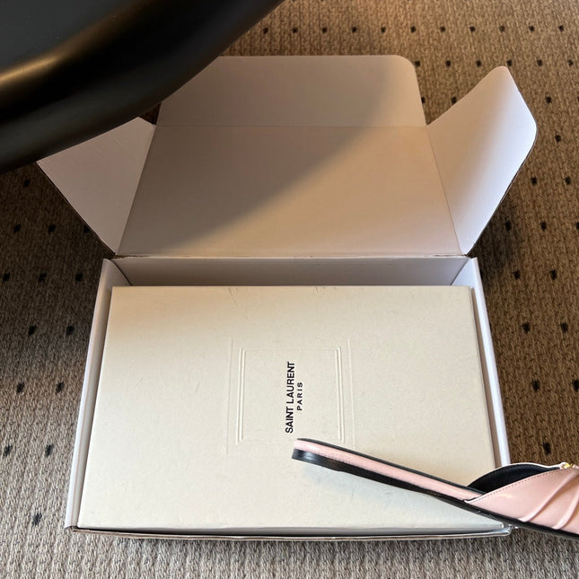 YSL 26S BABYLONE FLAT MULES IN LIGHT PINK LAMBSKIN