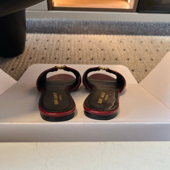 YSL 26S BABYLONE FLAT MULES IN RED LAMBSKIN