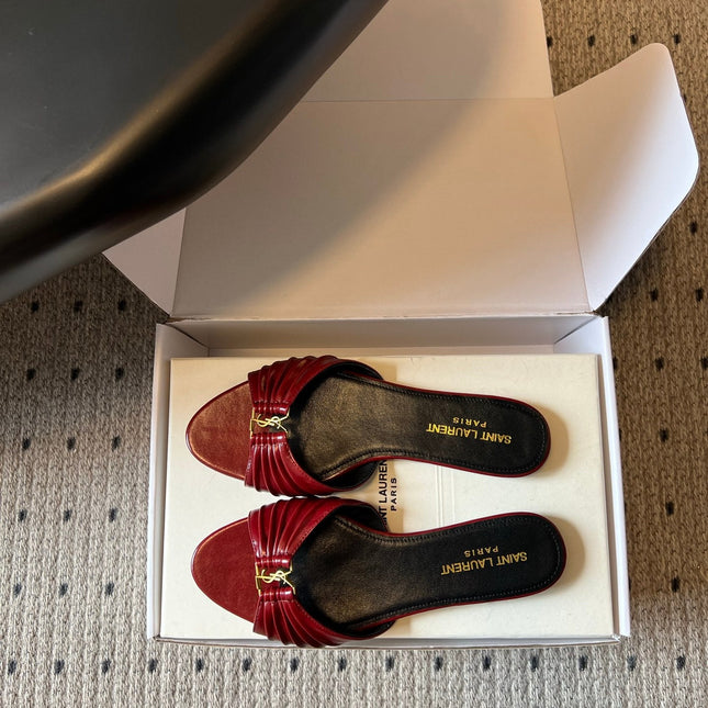 YSL 26S BABYLONE FLAT MULES IN RED LAMBSKIN