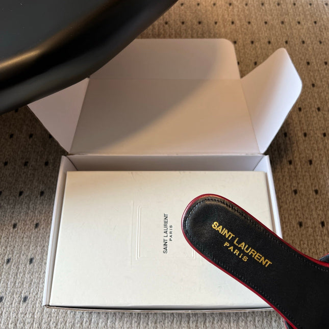 YSL 26S BABYLONE FLAT MULES IN RED LAMBSKIN