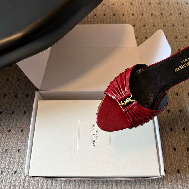YSL 26S BABYLONE FLAT MULES IN RED LAMBSKIN