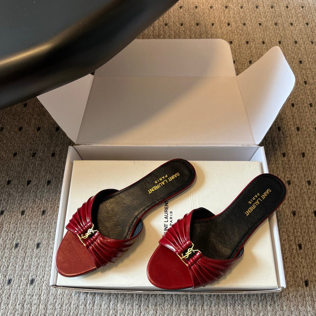 YSL 26S BABYLONE FLAT MULES IN RED LAMBSKIN