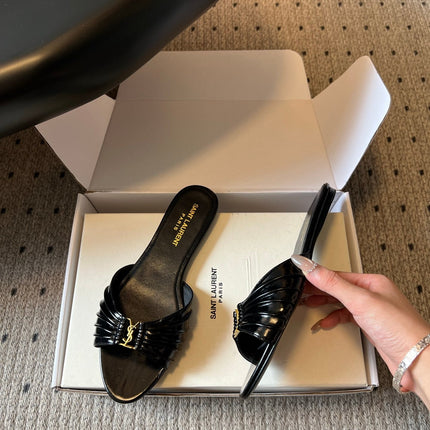 YSL 26S BABYLONE FLAT MULES IN BLACK LAMBSKIN