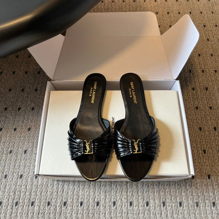YSL 26S BABYLONE FLAT MULES IN BLACK LAMBSKIN