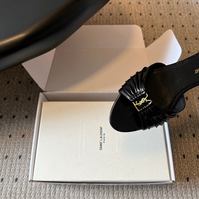 YSL 26S BABYLONE FLAT MULES IN BLACK LAMBSKIN