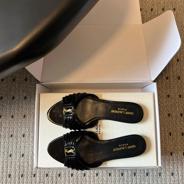 YSL 26S BABYLONE FLAT MULES IN BLACK LAMBSKIN