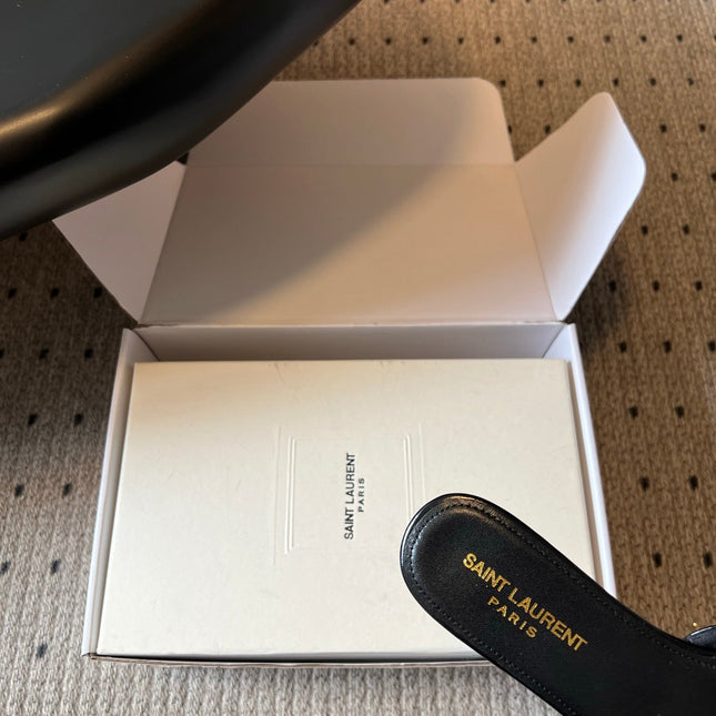 YSL 26S BABYLONE FLAT MULES IN BLACK LAMBSKIN