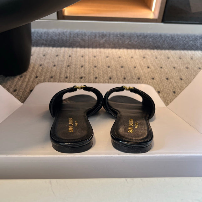 YSL 26S BABYLONE FLAT MULES IN BLACK LAMBSKIN