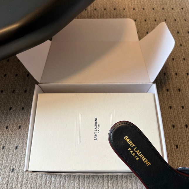 YSL 26S BABYLONE FLAT MULES IN DARK RED LAMBSKIN