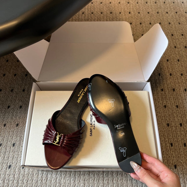 YSL 26S BABYLONE FLAT MULES IN DARK RED LAMBSKIN
