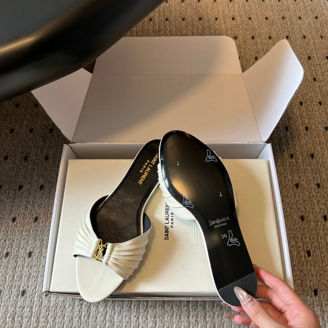 YSL 26S BABYLONE FLAT MULES IN WHITE LAMBSKIN