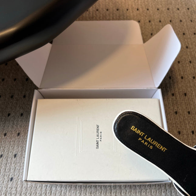 YSL 26S BABYLONE FLAT MULES IN WHITE LAMBSKIN