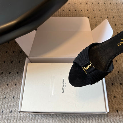 YSL 26S BABYLONE FLAT MULES IN BLACK SUEDE