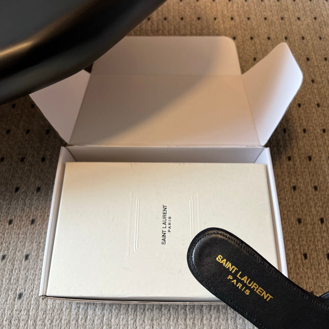 YSL 26S BABYLONE FLAT MULES IN BLACK SUEDE
