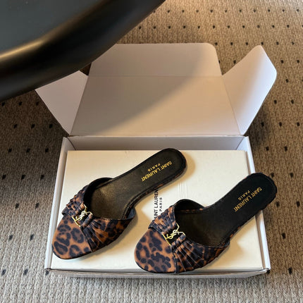 YSL 26S BABYLONE FLAT MULES IN LEOPARD PRINT FABRIC