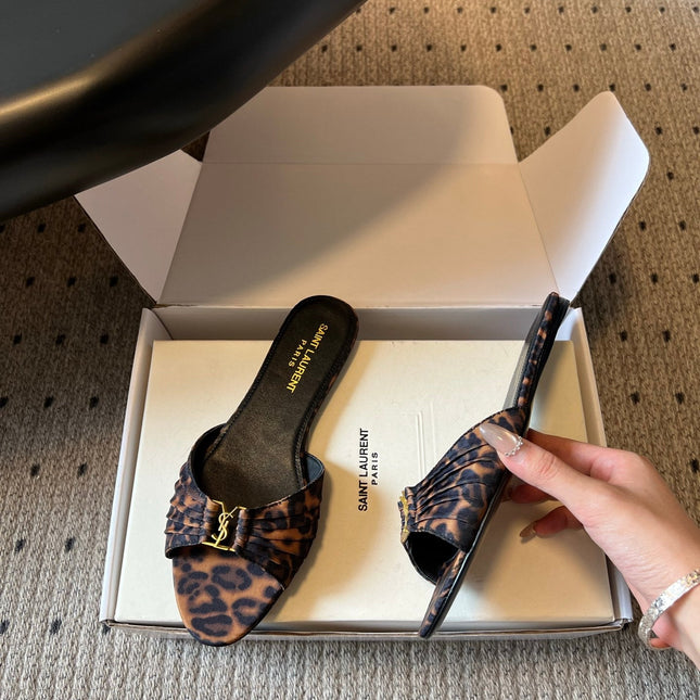 YSL 26S BABYLONE FLAT MULES IN LEOPARD PRINT FABRIC