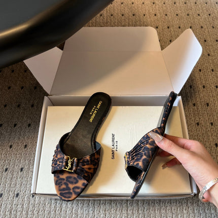 YSL 26S BABYLONE FLAT MULES IN LEOPARD PRINT FABRIC
