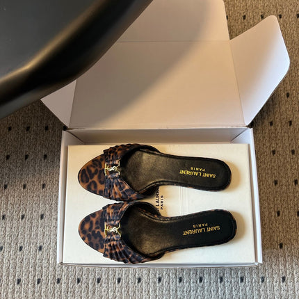 YSL 26S BABYLONE FLAT MULES IN LEOPARD PRINT FABRIC
