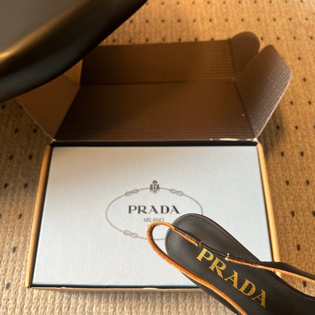 PRADA 26S POINTED TOE FRINGE BOW SLINGBACK PUMPS 85MM IN BLACK CALFSKIN