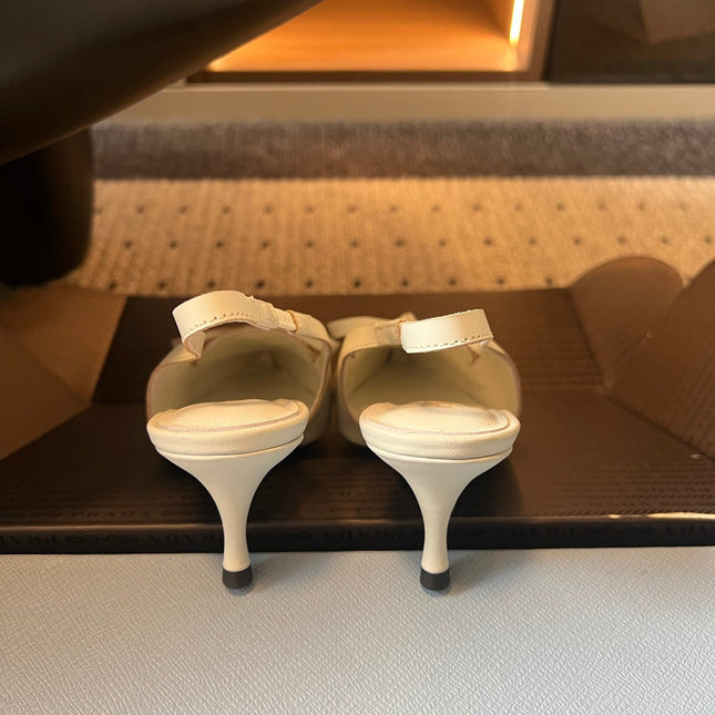 PRADA 26S POINTED TOE FRINGE BOW SLINGBACK PUMPS 55MM IN IVORY WHITE CALFSKIN