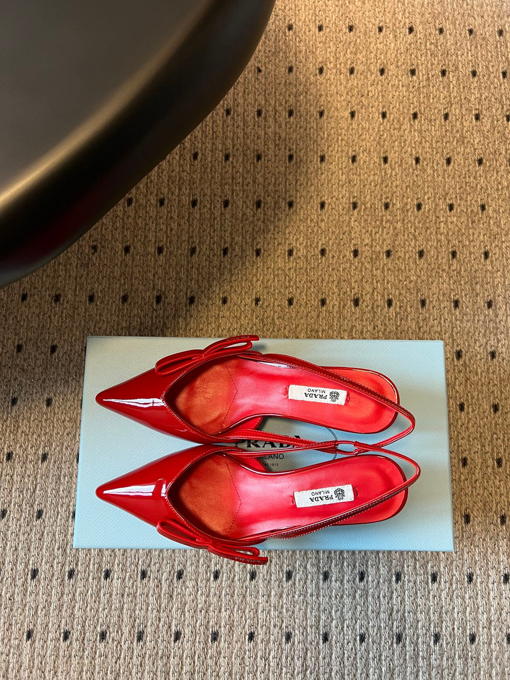 PRADA 26S BOW DETAIL SLINGBACK PUMPS 55MM IN RED PATENT CALFSKIN