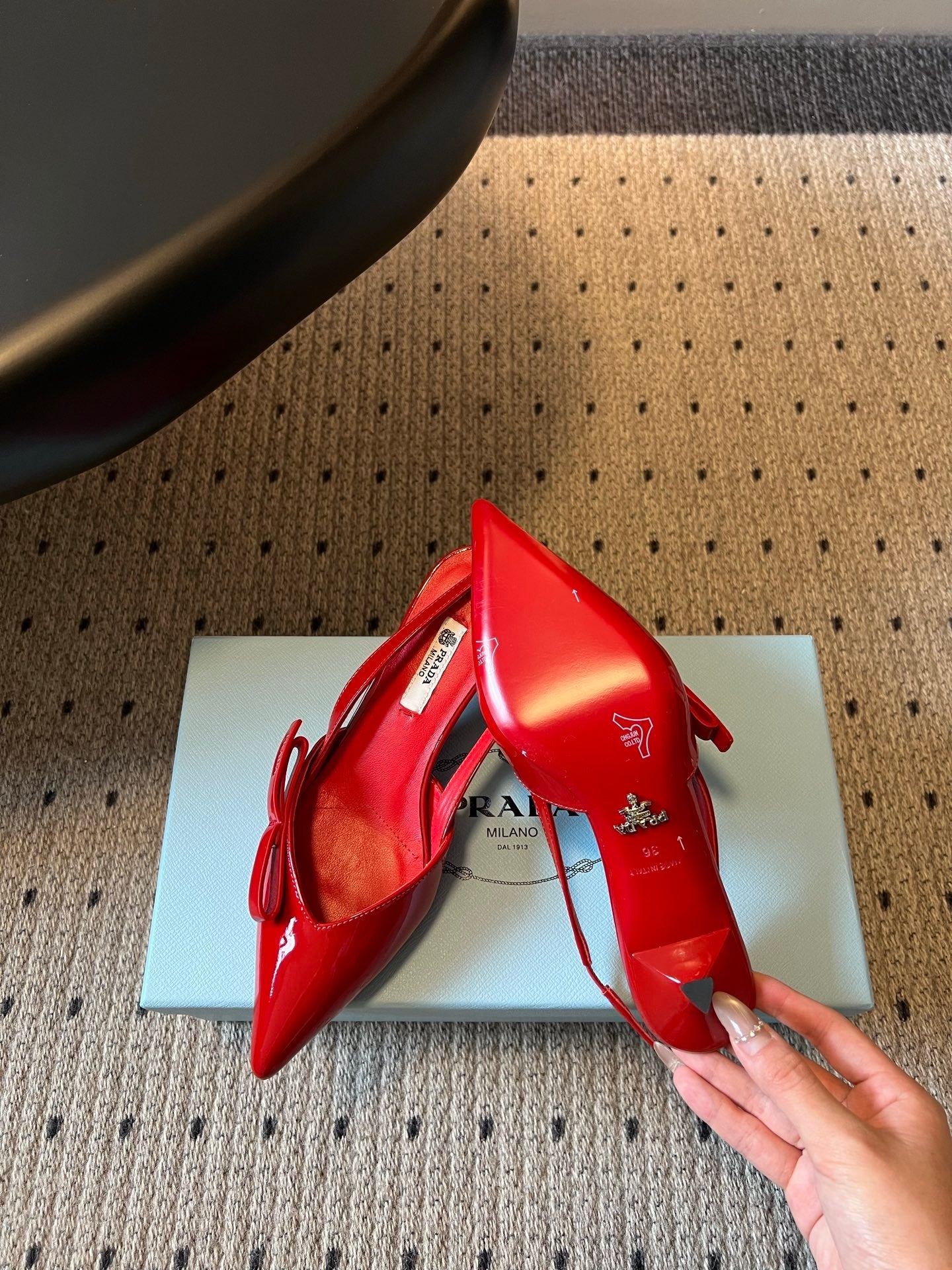 PRADA 26S BOW DETAIL SLINGBACK PUMPS 55MM IN RED PATENT CALFSKIN