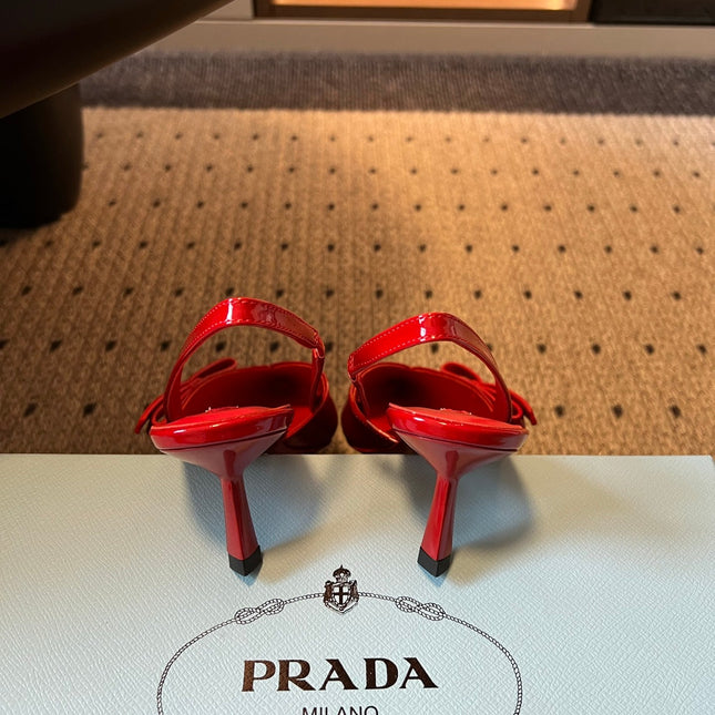 PRADA 26S BOW DETAIL SLINGBACK PUMPS 55MM IN RED PATENT CALFSKIN