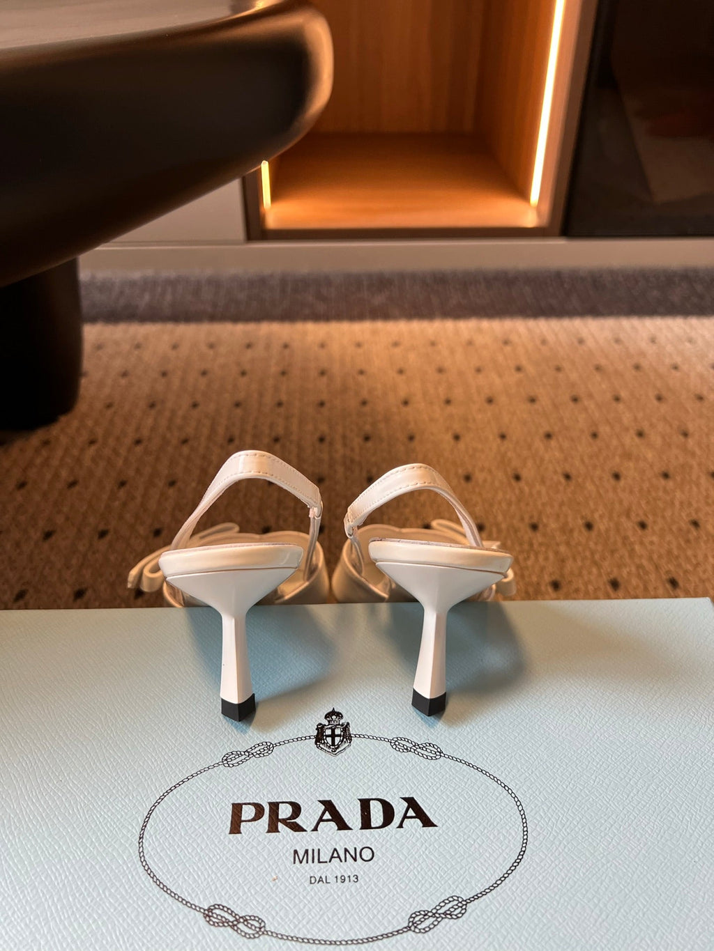 PRADA 26S BOW DETAIL SLINGBACK PUMPS 55MM IN WHITE PATENT CALFSKIN