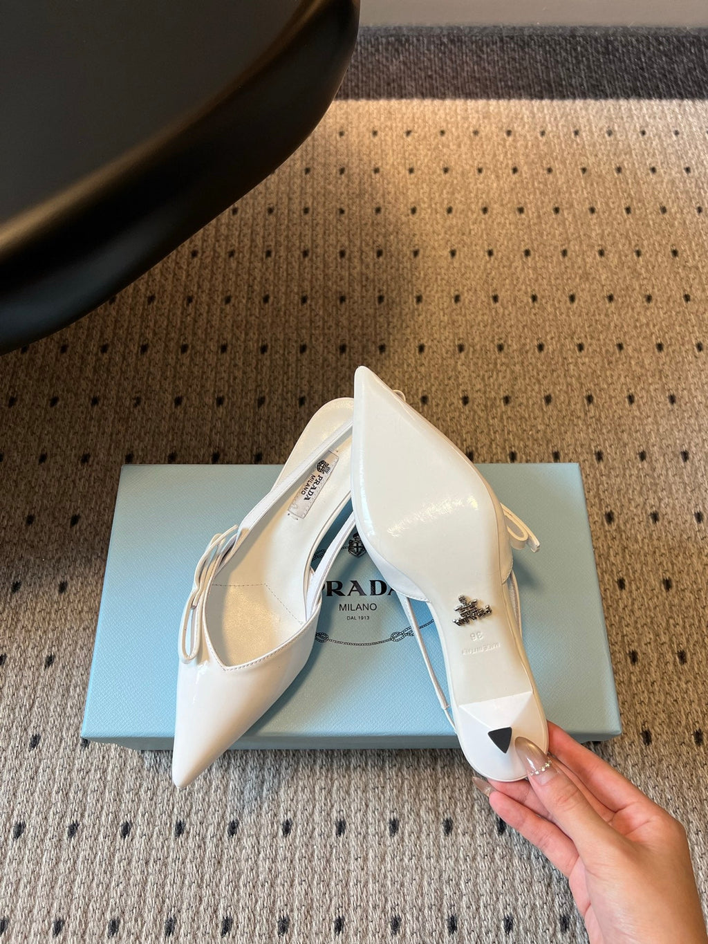 PRADA 26S BOW DETAIL SLINGBACK PUMPS 55MM IN WHITE PATENT CALFSKIN