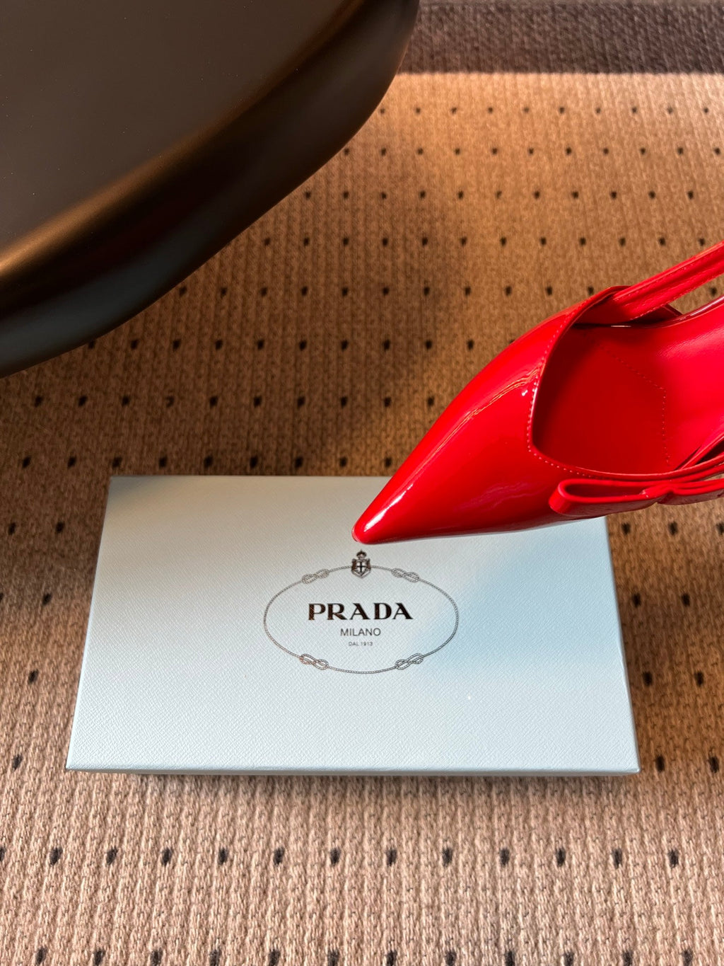 PRADA 26S BOW DETAIL SLINGBACK PUMPS 75MM IN RED PATENT CALFSKIN
