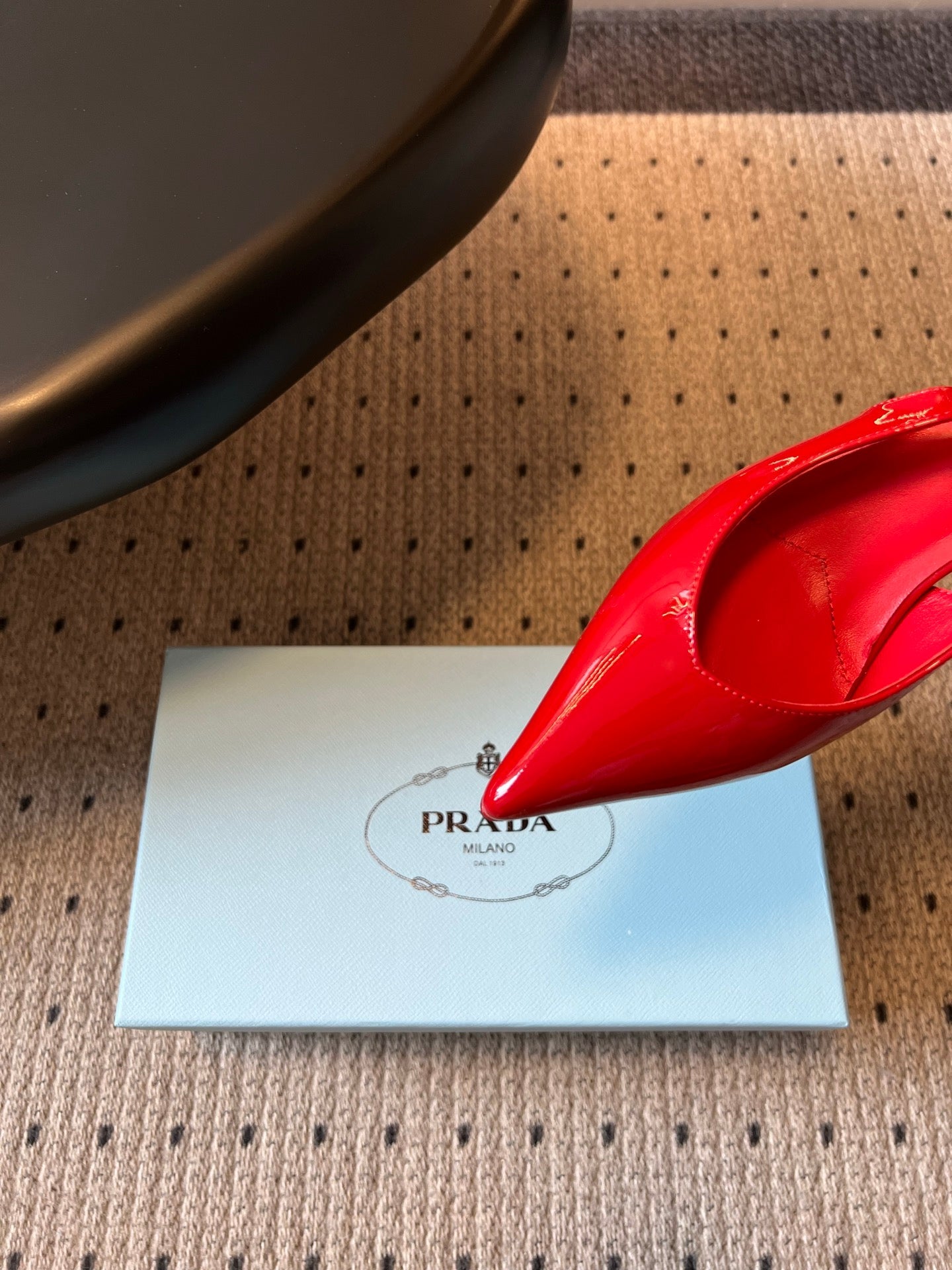 PRADA 26S POINTED TOE SLINGBACK HEELS 55MM IN RED PATENT CALFSKIN