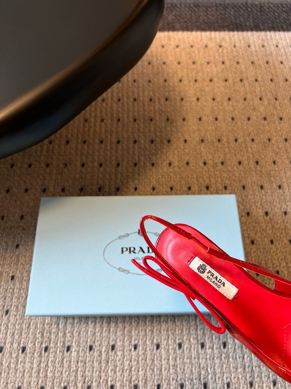 PRADA 26S POINTED TOE SLINGBACK HEELS 55MM IN RED PATENT CALFSKIN