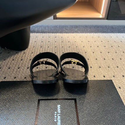 YSL 26S DOUBLE-STRAP SANDALS IN BLACK CALFSKIN