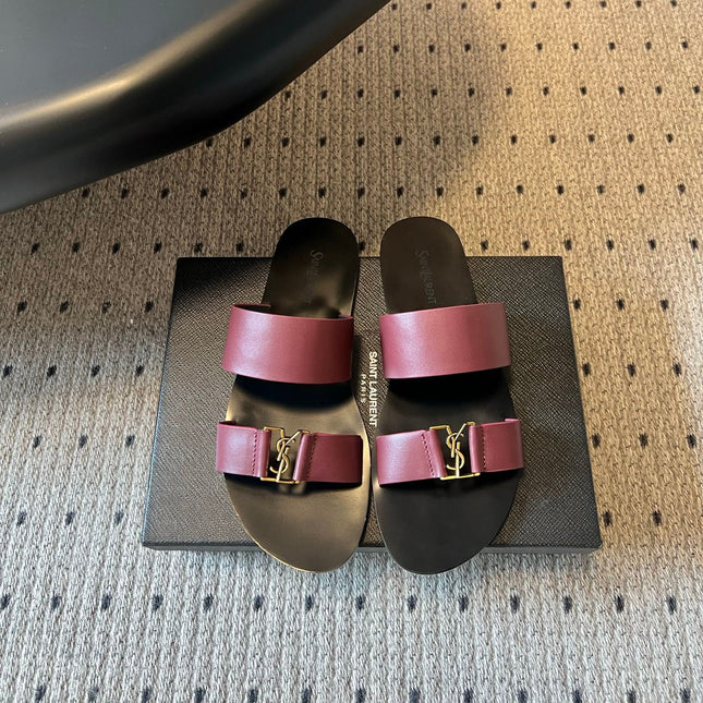 YSL 26S DOUBLE-STRAP SANDALS IN DARK RED CALFSKIN