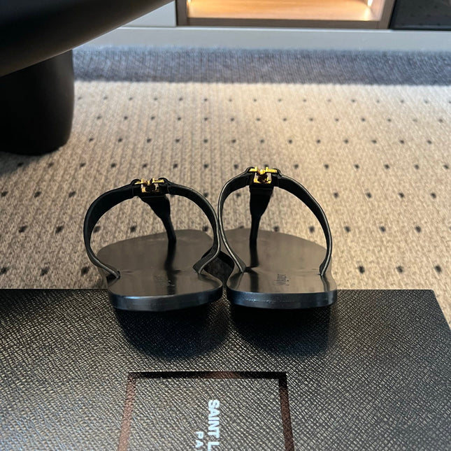 YSL 26S THONG SANDALS IN BLACK CALFSKIN