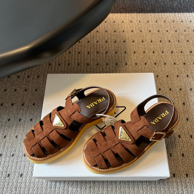 PRADA 26S FISHERMAN SANDALS 55MM IN BROWN SUEDE