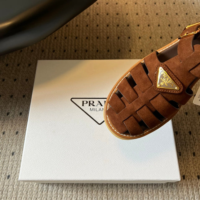 PRADA 26S FISHERMAN SANDALS 55MM IN BROWN SUEDE