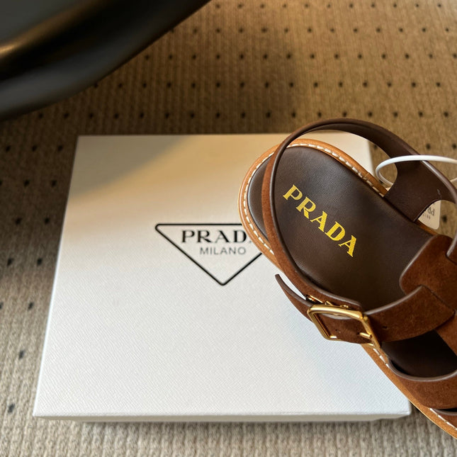 PRADA 26S FISHERMAN SANDALS 55MM IN BROWN SUEDE