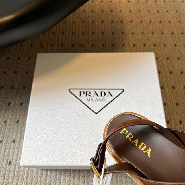 PRADA 26S CROSS STRAP PLATFORM SANDALS 55MM IN BROWN SUEDE