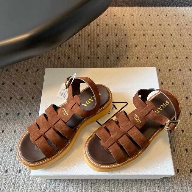 PRADA 26S SANDALS 55MM IN BROWN SUEDE