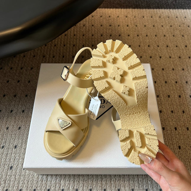 PRADA 26S BLOCK HEEL SANDALS 85MM IN BEIGE EVA FOAM