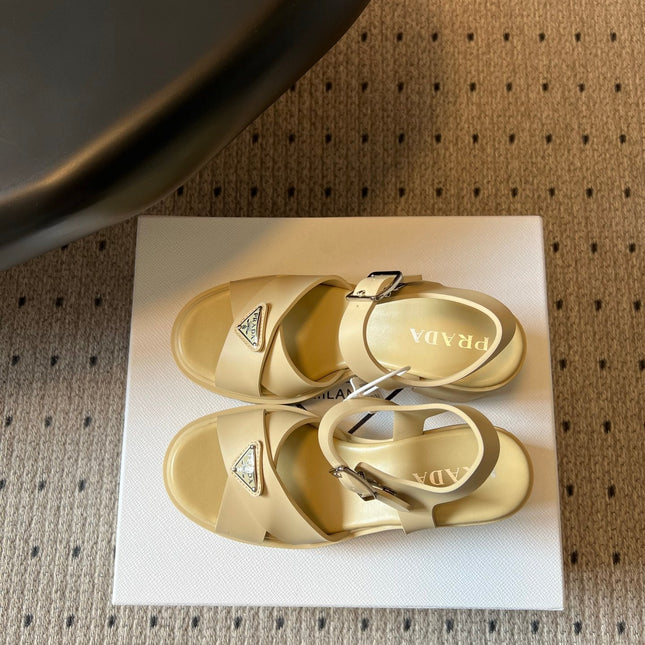 PRADA 26S BLOCK HEEL SANDALS 85MM IN BEIGE EVA FOAM