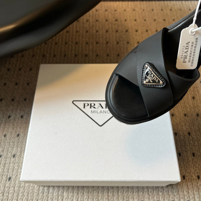 PRADA 26S BLOCK HEEL SANDALS 85MM IN BLACK EVA FOAM