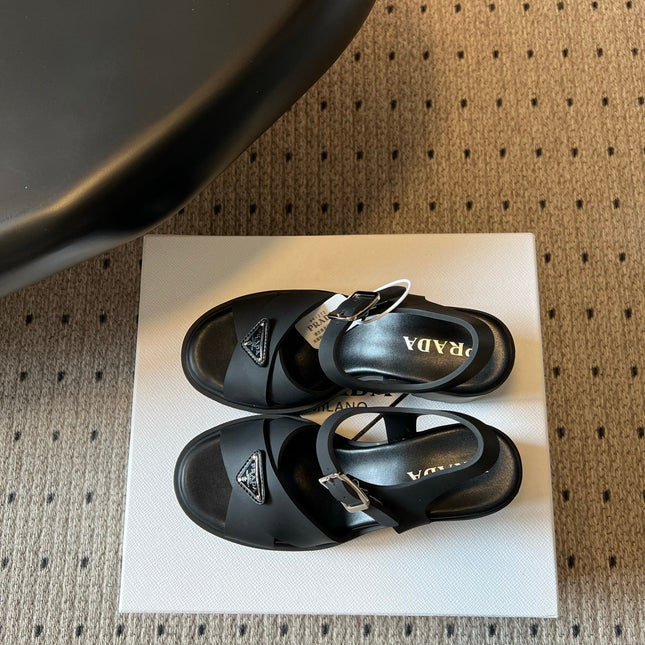 PRADA 26S BLOCK HEEL SANDALS 85MM IN BLACK EVA FOAM