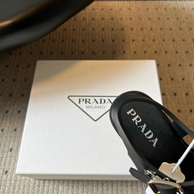 PRADA 26S BLOCK HEEL SANDALS 85MM IN BLACK EVA FOAM