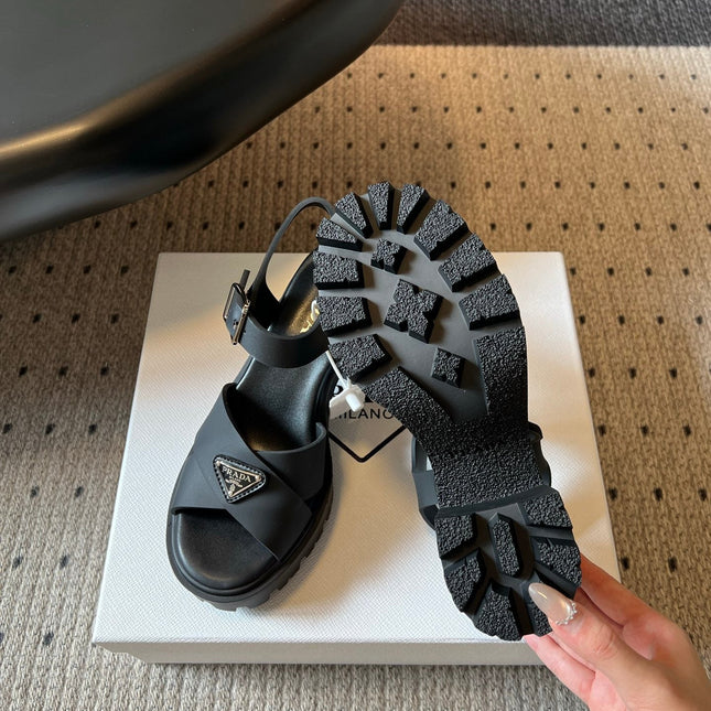 PRADA 26S BLOCK HEEL SANDALS 85MM IN BLACK EVA FOAM