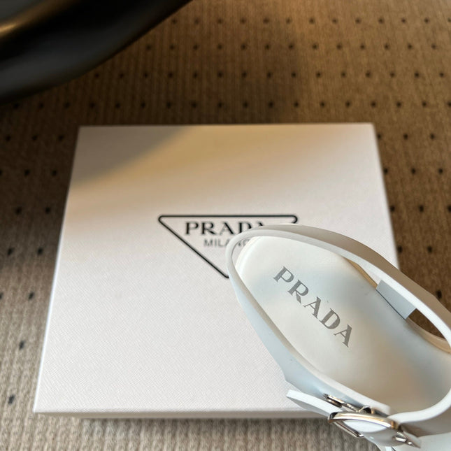 PRADA 26S BLOCK HEEL SANDALS 85MM IN WHITE EVA FOAM